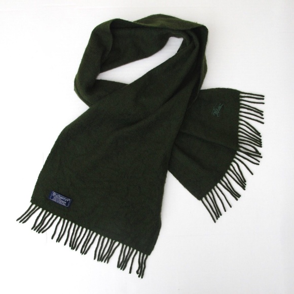 BURBERRYS London Solid Color Dark GREEN Cashmere Scarf 12.25 x 55 w Fringe